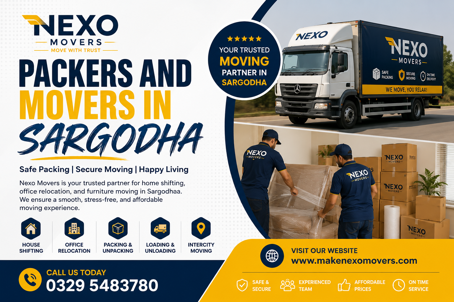 Professional Packers and Movers in Sargodha by Nexo Movers offering house shifting and office relocation services