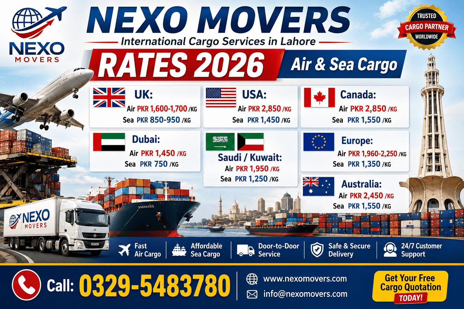 Nexo Movers International Cargo Services in Lahore Rates 2026 Air and Sea Cargo