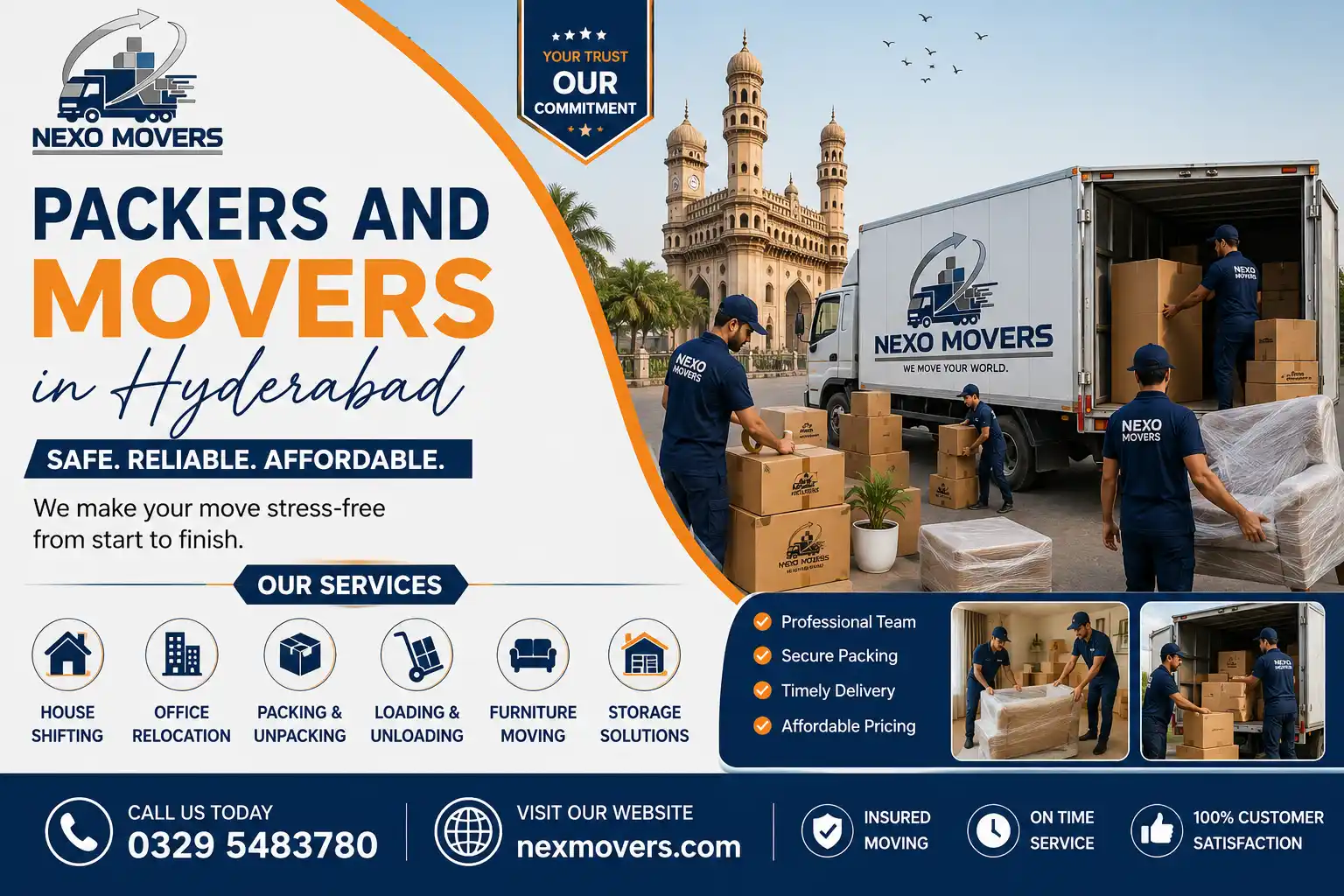 Professional packers and movers in Hyderabad providing house shifting, office relocation, packing, loading, and transportation services by Nexo Movers.